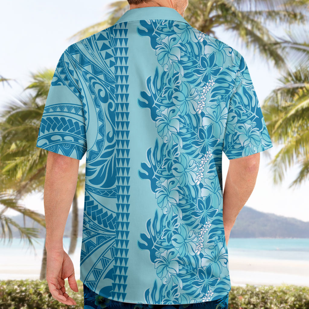 Cyan Hibiscus Monstera Seamless Kakau Hawaii Hawaiian Shirt LT14 - Polynesian Pride