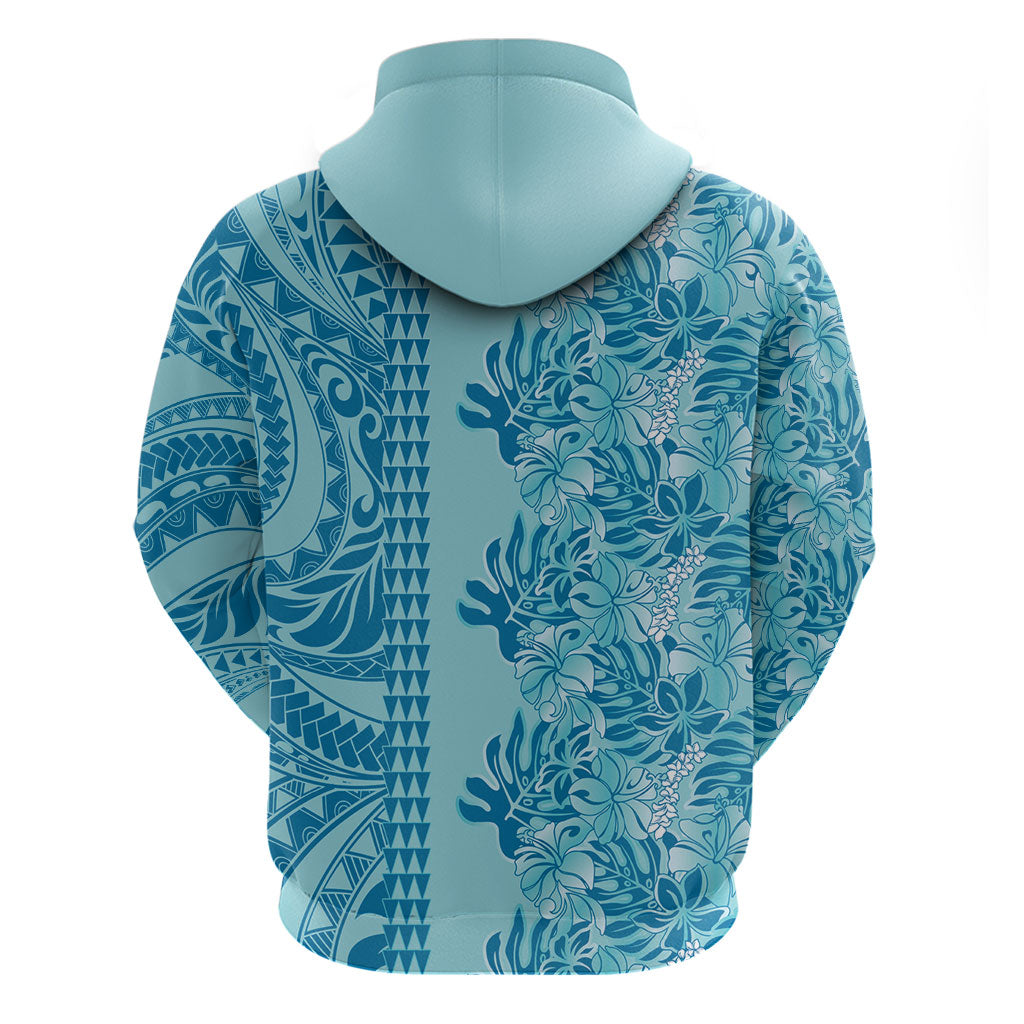 Cyan Hibiscus Monstera Seamless Kakau Hawaii Hoodie LT14 - Polynesian Pride