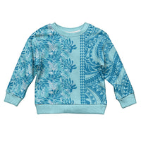 Cyan Hibiscus Monstera Seamless Kakau Hawaii Kid Ugly Christmas Sweater LT14 Kid Cyan - Polynesian Pride
