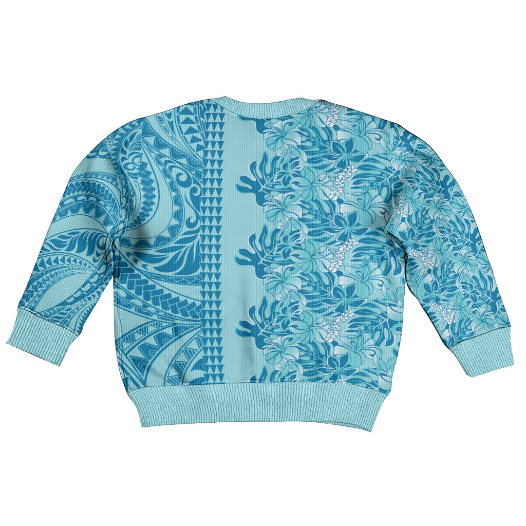 Cyan Hibiscus Monstera Seamless Kakau Hawaii Kid Ugly Christmas Sweater LT14 - Polynesian Pride