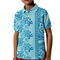 Cyan Hibiscus Monstera Seamless Kakau Hawaii Kid Polo Shirt LT14 Kid Cyan - Polynesian Pride