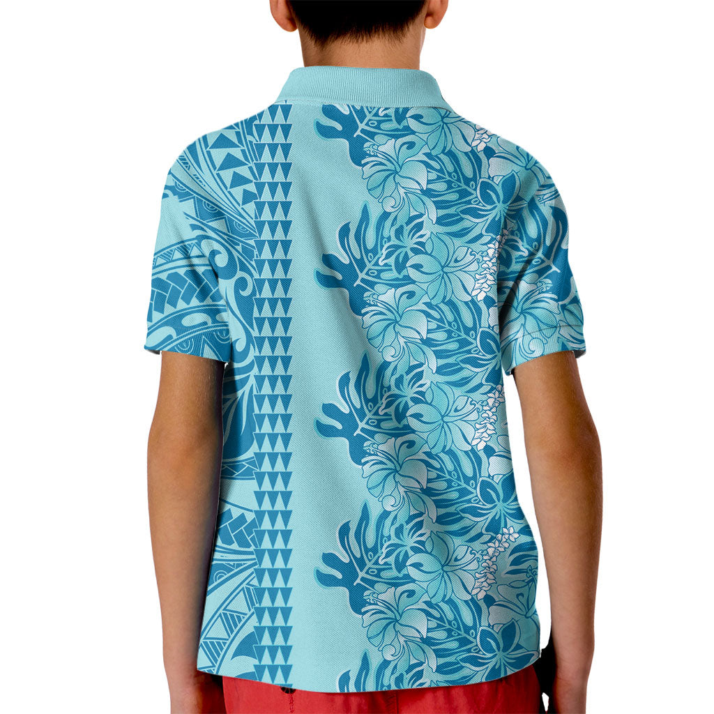 Cyan Hibiscus Monstera Seamless Kakau Hawaii Kid Polo Shirt LT14 - Polynesian Pride