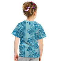 Cyan Hibiscus Monstera Seamless Kakau Hawaii Kid T Shirt LT14 - Polynesian Pride