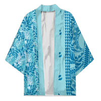Cyan Hibiscus Monstera Seamless Kakau Hawaii Kimono LT14 Unisex Cyan - Polynesian Pride