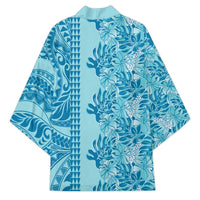 Cyan Hibiscus Monstera Seamless Kakau Hawaii Kimono LT14 - Polynesian Pride