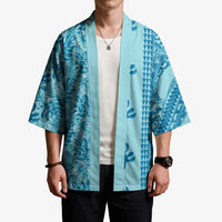 Cyan Hibiscus Monstera Seamless Kakau Hawaii Kimono LT14 - Polynesian Pride