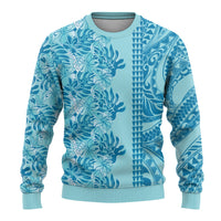 Cyan Hibiscus Monstera Seamless Kakau Hawaii Ugly Christmas Sweater LT14 - Polynesian Pride
