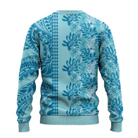Cyan Hibiscus Monstera Seamless Kakau Hawaii Ugly Christmas Sweater LT14 - Polynesian Pride