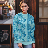 Cyan Hibiscus Monstera Seamless Kakau Hawaii Ugly Christmas Sweater LT14 - Polynesian Pride
