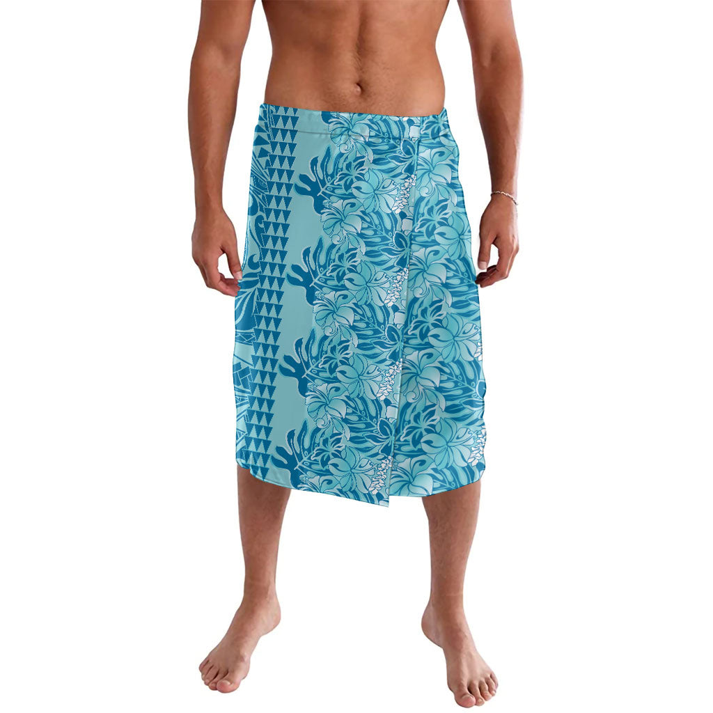 Cyan Hibiscus Monstera Seamless Kakau Hawaii Lavalava LT14 Cyan - Polynesian Pride