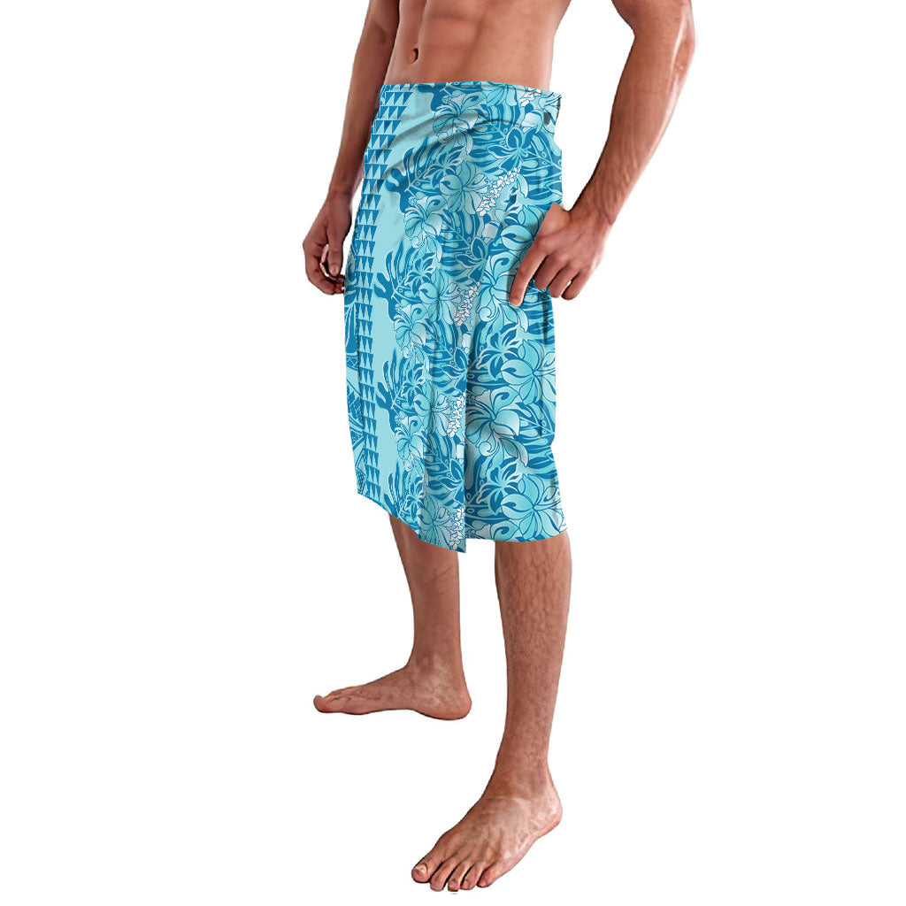 Cyan Hibiscus Monstera Seamless Kakau Hawaii Lavalava LT14 - Polynesian Pride