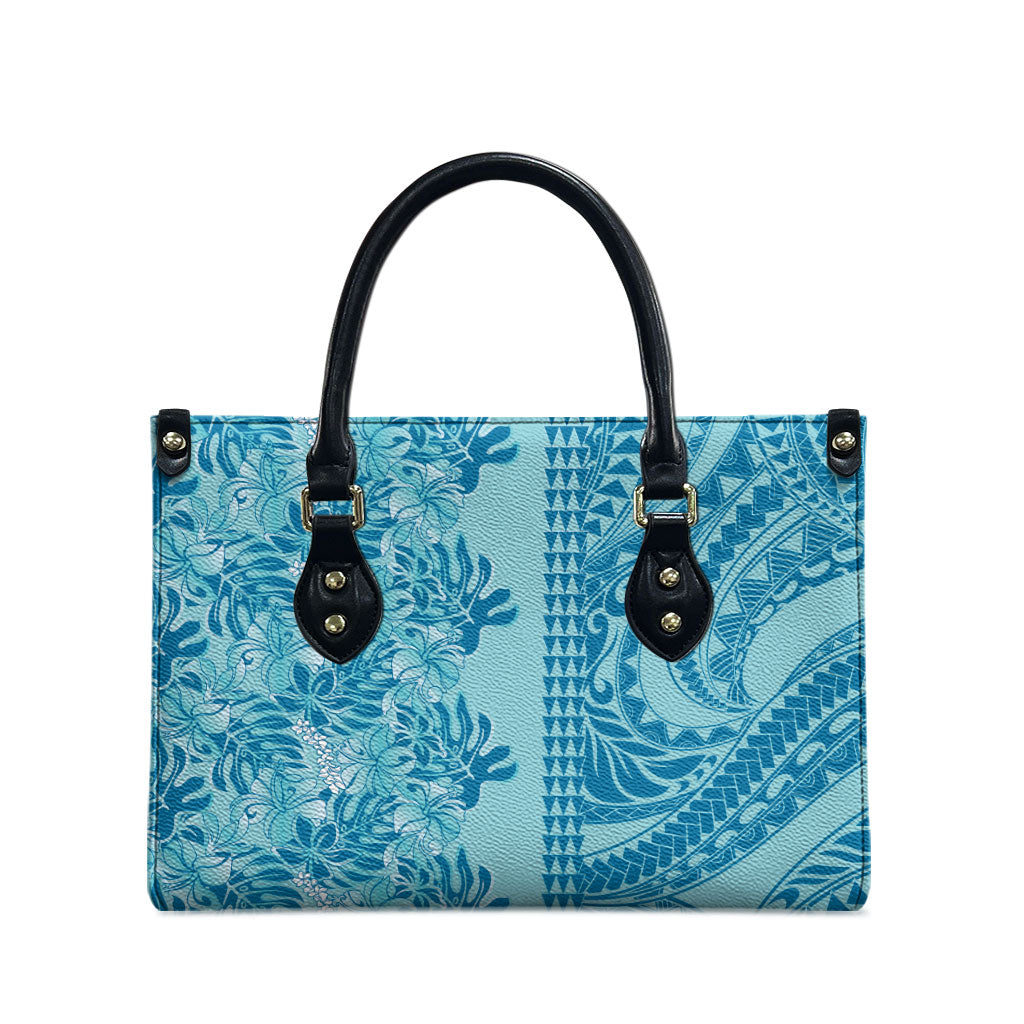 Cyan Hibiscus Monstera Seamless Kakau Hawaii Leather Bag LT14 - Polynesian Pride