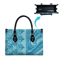 Cyan Hibiscus Monstera Seamless Kakau Hawaii Leather Bag LT14 - Polynesian Pride