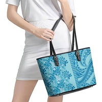 Cyan Hibiscus Monstera Seamless Kakau Hawaii Leather Tote Bag LT14 - Polynesian Pride
