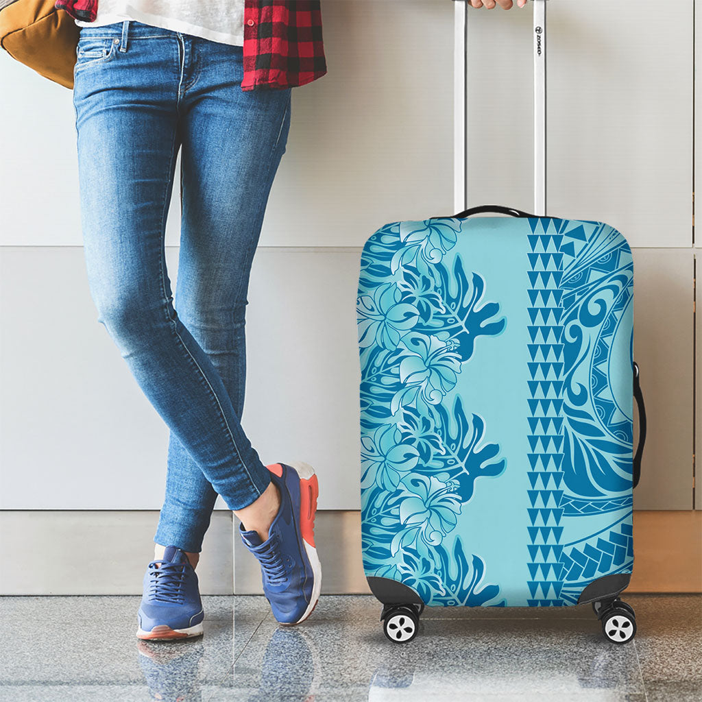 Cyan Hibiscus Monstera Seamless Kakau Hawaii Luggage Cover LT14 - Polynesian Pride