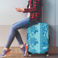 Cyan Hibiscus Monstera Seamless Kakau Hawaii Luggage Cover LT14 - Polynesian Pride