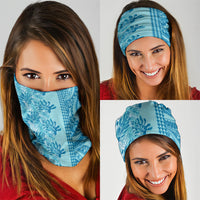 Cyan Hibiscus Monstera Seamless Kakau Hawaii Neck Gaiter LT14 - Polynesian Pride