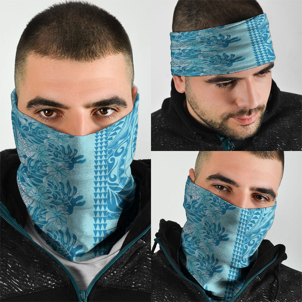 Cyan Hibiscus Monstera Seamless Kakau Hawaii Neck Gaiter LT14 - Polynesian Pride