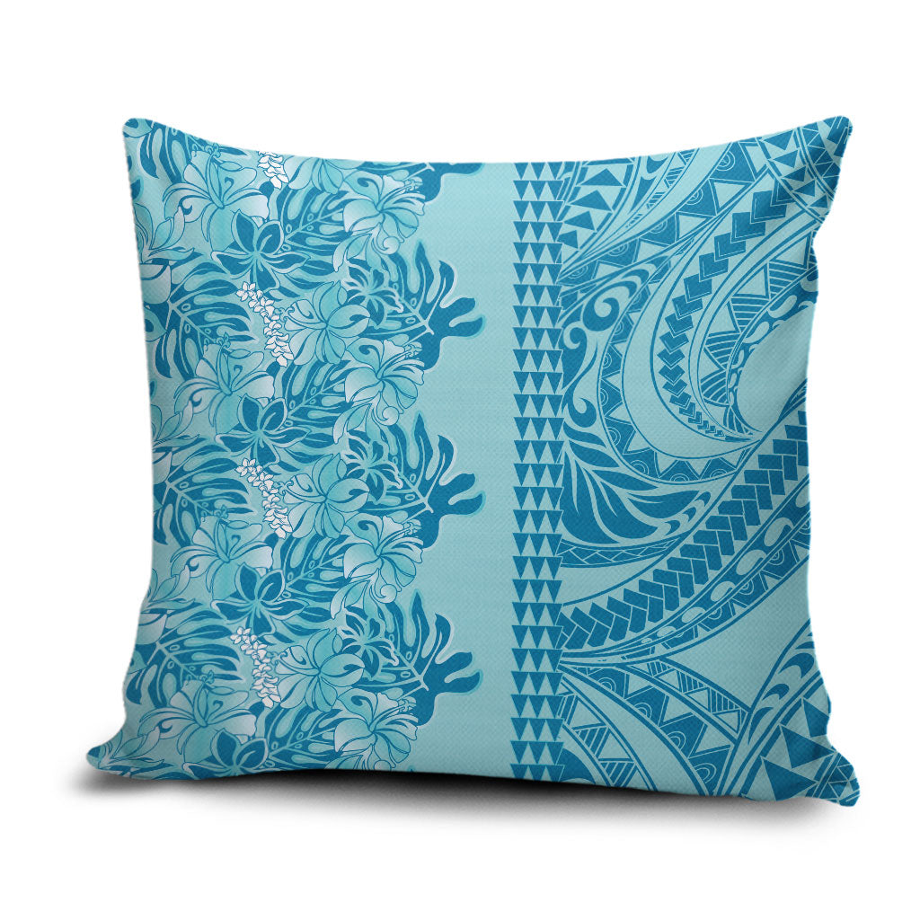Cyan Hibiscus Monstera Seamless Kakau Hawaii Pillow Cover LT14 Cyan - Polynesian Pride