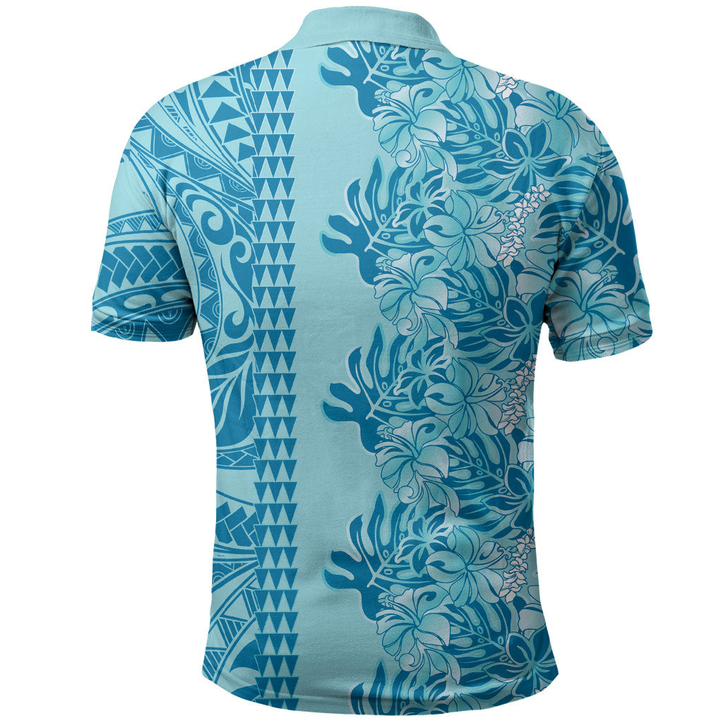 Cyan Hibiscus Monstera Seamless Kakau Hawaii Polo Shirt LT14 - Polynesian Pride