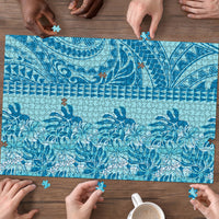 Cyan Hibiscus Monstera Seamless Kakau Hawaii Puzzle LT14 - Polynesian Pride