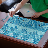 Cyan Hibiscus Monstera Seamless Kakau Hawaii Puzzle LT14 - Polynesian Pride