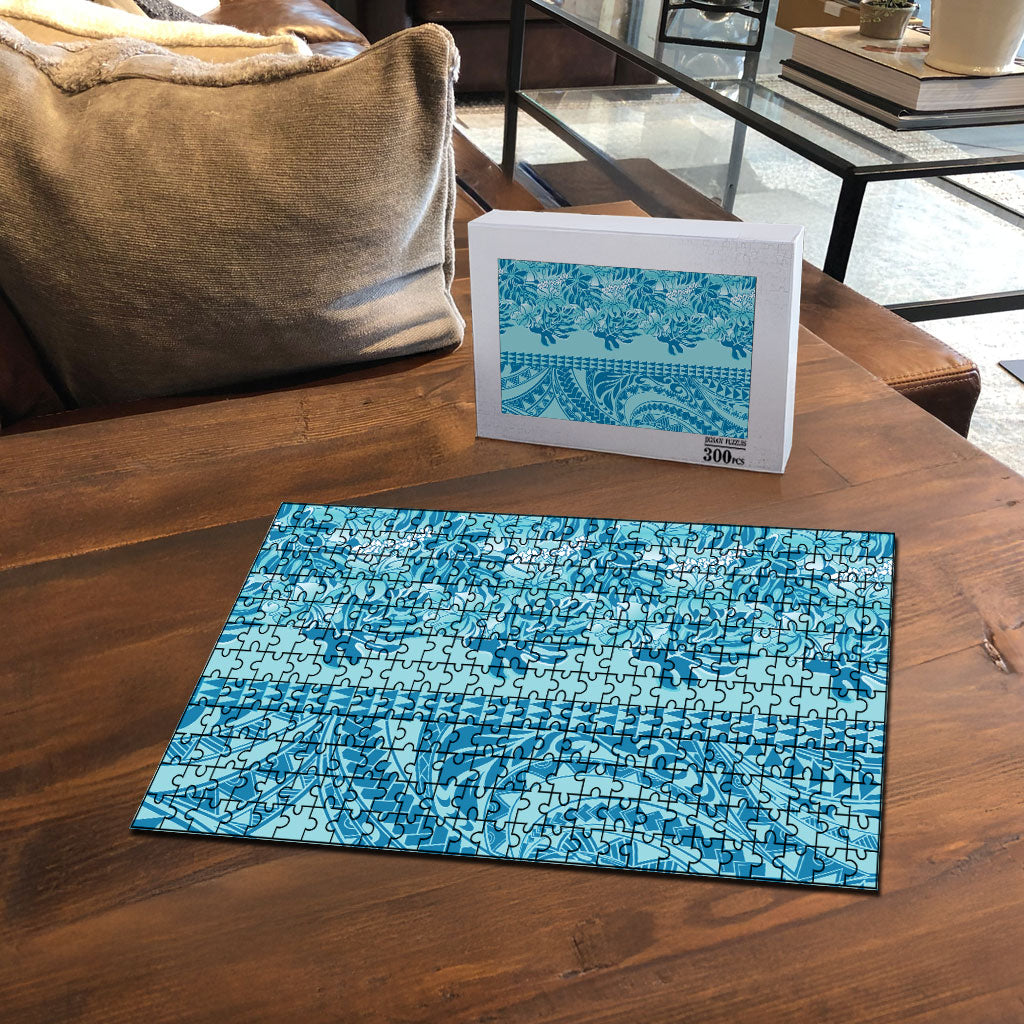 Cyan Hibiscus Monstera Seamless Kakau Hawaii Puzzle LT14 - Polynesian Pride