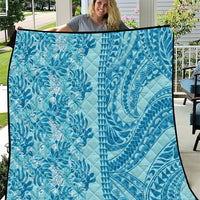 Cyan Hibiscus Monstera Seamless Kakau Hawaii Quilt LT14 Cyan - Polynesian Pride