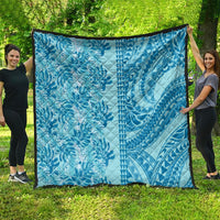 Cyan Hibiscus Monstera Seamless Kakau Hawaii Quilt LT14 - Polynesian Pride