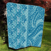 Cyan Hibiscus Monstera Seamless Kakau Hawaii Quilt LT14 - Polynesian Pride