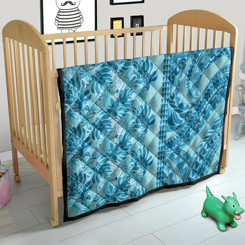 Cyan Hibiscus Monstera Seamless Kakau Hawaii Quilt LT14 - Polynesian Pride