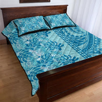 Cyan Hibiscus Monstera Seamless Kakau Hawaii Quilt Bed Set LT14 - Polynesian Pride