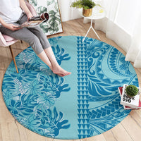 Cyan Hibiscus Monstera Seamless Kakau Hawaii Round Carpet LT14 - Polynesian Pride