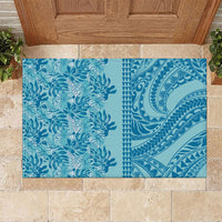 Cyan Hibiscus Monstera Seamless Kakau Hawaii Rubber Doormat LT14 Cyan - Polynesian Pride