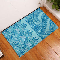 Cyan Hibiscus Monstera Seamless Kakau Hawaii Rubber Doormat LT14 - Polynesian Pride