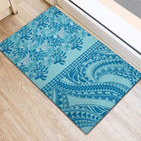 Cyan Hibiscus Monstera Seamless Kakau Hawaii Rubber Doormat LT14 - Polynesian Pride