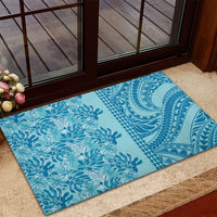 Cyan Hibiscus Monstera Seamless Kakau Hawaii Rubber Doormat LT14 - Polynesian Pride
