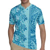 Cyan Hibiscus Monstera Seamless Kakau Hawaii Rugby Jersey LT14 - Polynesian Pride