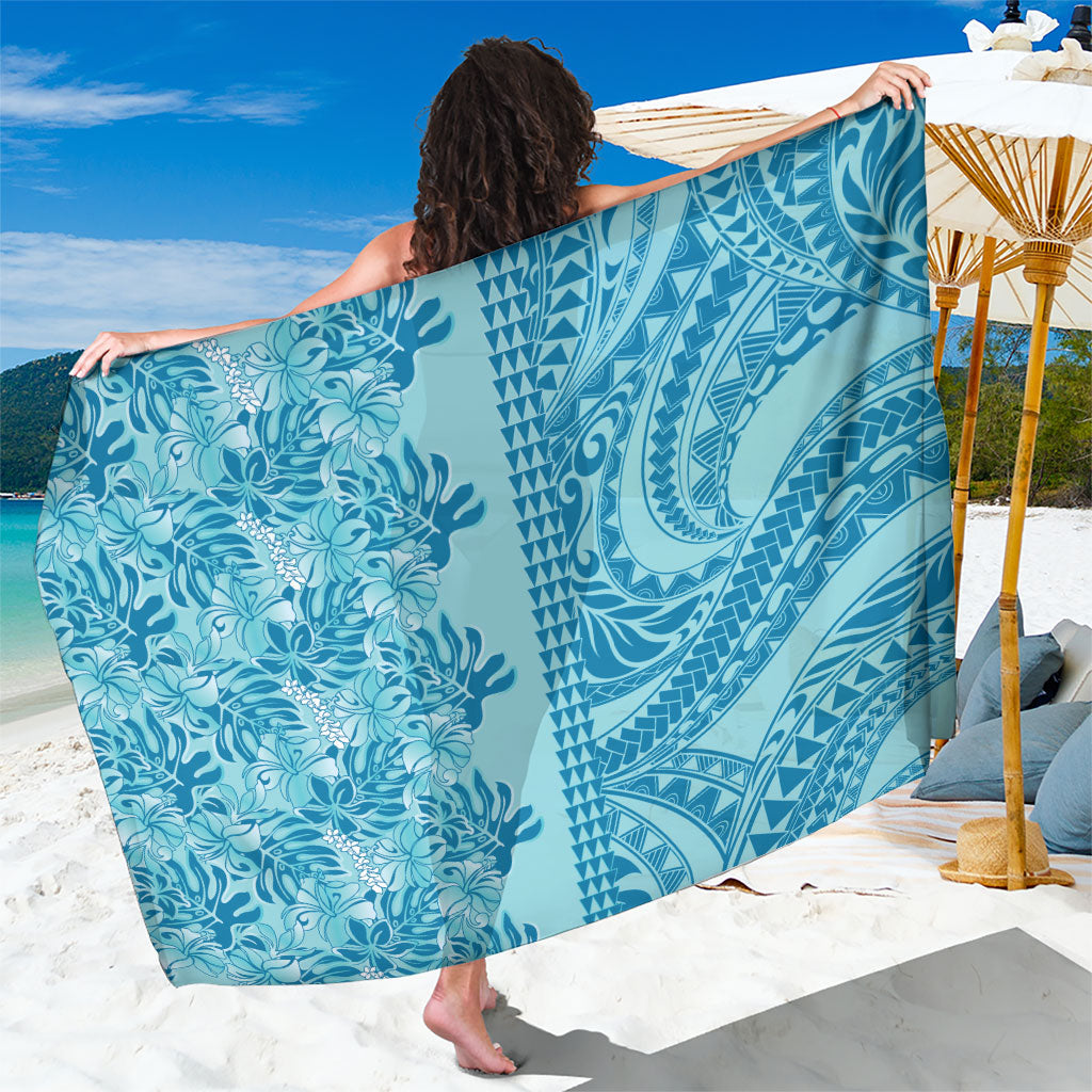 Cyan Hibiscus Monstera Seamless Kakau Hawaii Sarong LT14 One Size 44 x 66 inches Cyan - Polynesian Pride