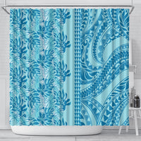Cyan Hibiscus Monstera Seamless Kakau Hawaii Shower Curtain LT14 - Polynesian Pride