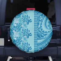 Cyan Hibiscus Monstera Seamless Kakau Hawaii Spare Tire Cover LT14 No hole Cyan - Polynesian Pride