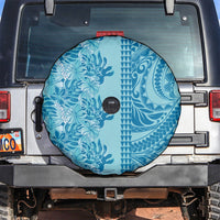 Cyan Hibiscus Monstera Seamless Kakau Hawaii Spare Tire Cover LT14 Cyan - Polynesian Pride