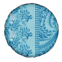 Cyan Hibiscus Monstera Seamless Kakau Hawaii Spare Tire Cover LT14 - Polynesian Pride