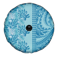 Cyan Hibiscus Monstera Seamless Kakau Hawaii Spare Tire Cover LT14 - Polynesian Pride