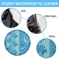 Cyan Hibiscus Monstera Seamless Kakau Hawaii Spare Tire Cover LT14 - Polynesian Pride