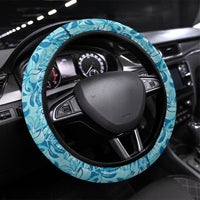 Cyan Hibiscus Monstera Seamless Kakau Hawaii Steering Wheel Cover LT14 Universal Fit Cyan - Polynesian Pride