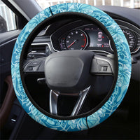 Cyan Hibiscus Monstera Seamless Kakau Hawaii Steering Wheel Cover LT14 - Polynesian Pride
