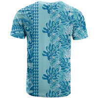 Cyan Hibiscus Monstera Seamless Kakau Hawaii T Shirt LT14 - Polynesian Pride
