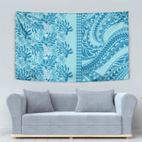 Cyan Hibiscus Monstera Seamless Kakau Hawaii Tapestry LT14 - Polynesian Pride