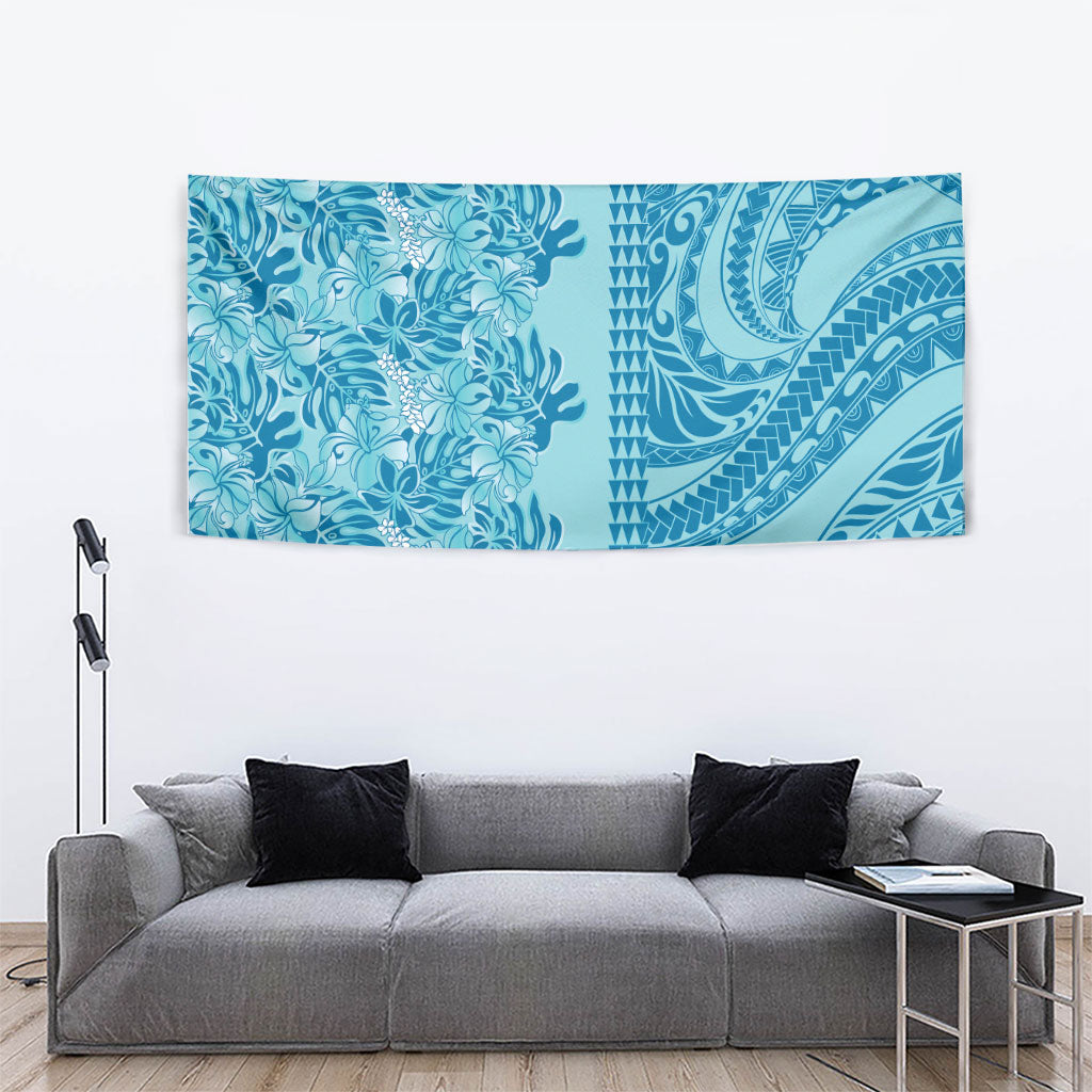 Cyan Hibiscus Monstera Seamless Kakau Hawaii Tapestry LT14 - Polynesian Pride